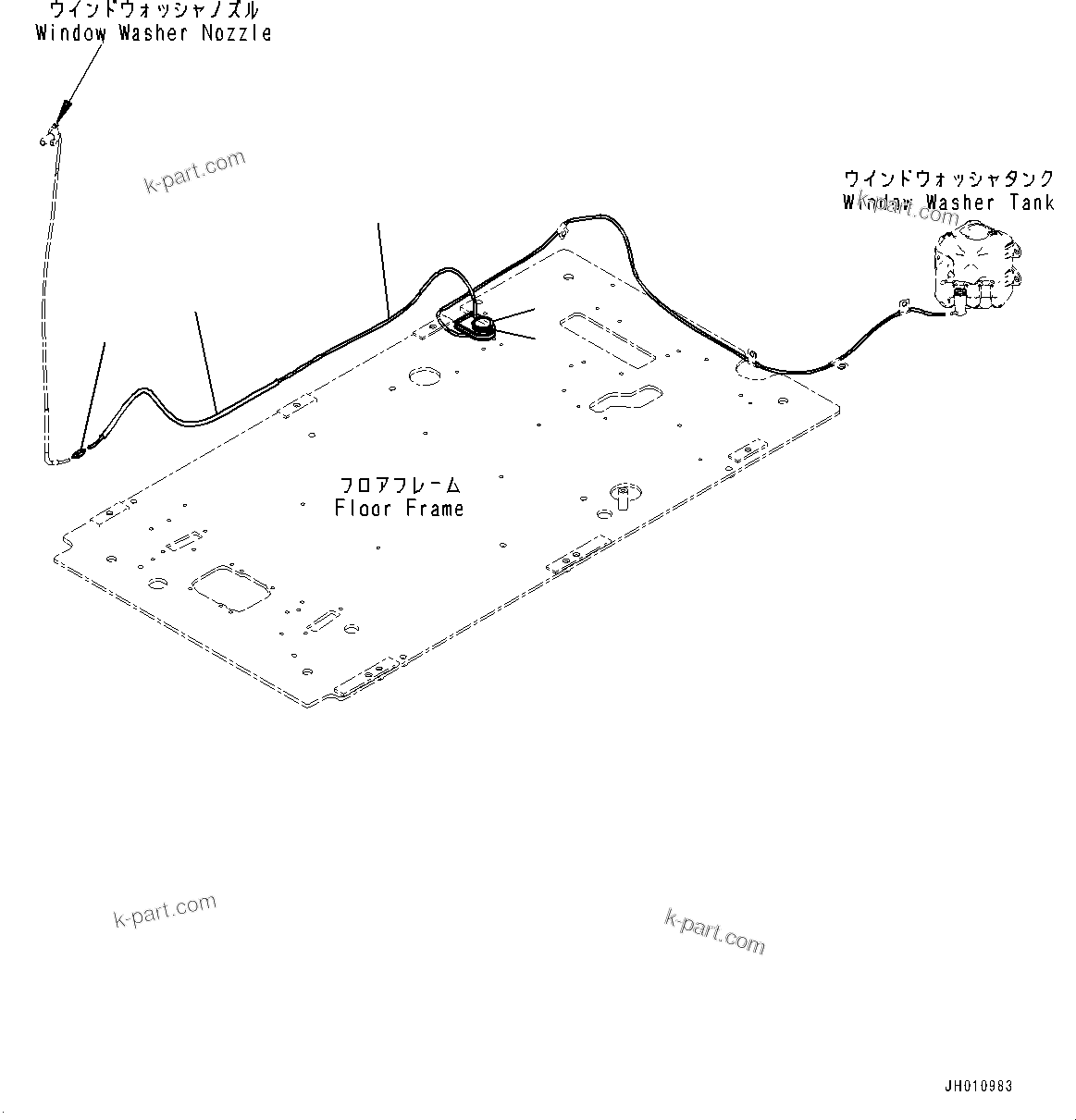 Komatsu parts book diagram for HB215LC-2 S/N 50001-UP: CAB, FLOOR, WINDOW WASHER HOSE