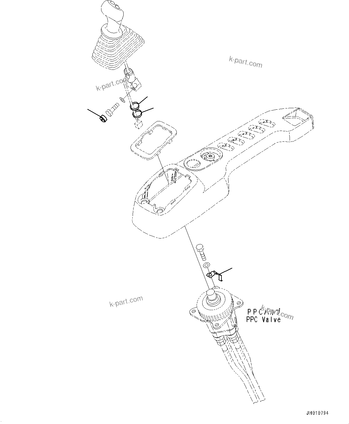 Komatsu parts book diagram for HB215LC-2 S/N 50001-UP: CAB, FLOOR, WORK EQUIPMENT CONTROL LEVER, R.H. (2/2)