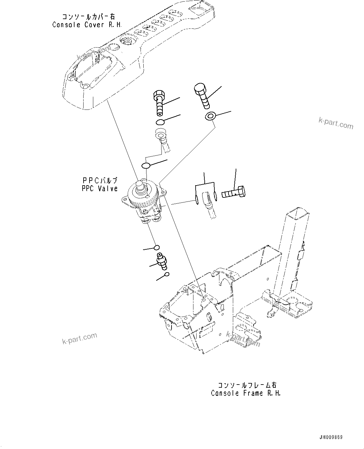 Komatsu parts book diagram for HB215LC-2 S/N 50001-UP: CAB, FLOOR, PPC VALVE MOUNTING FOR WORK EQUIPMENT, R.H.