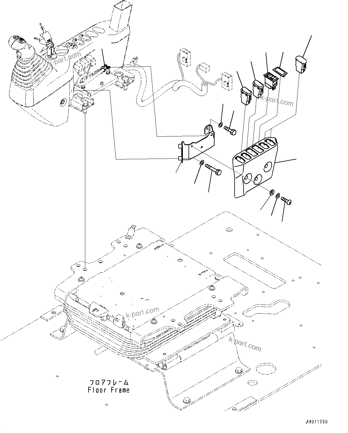 Komatsu parts book diagram for HB215LC-2 S/N 50001-UP: CAB, FLOOR, SWITCH