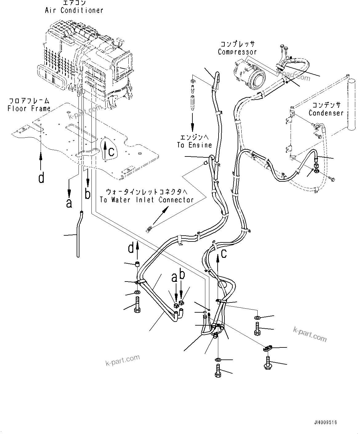 Komatsu parts book diagram for HB215LC-2 S/N 50001-UP: CAB, FLOOR, AIR CONDITIONER PIPING