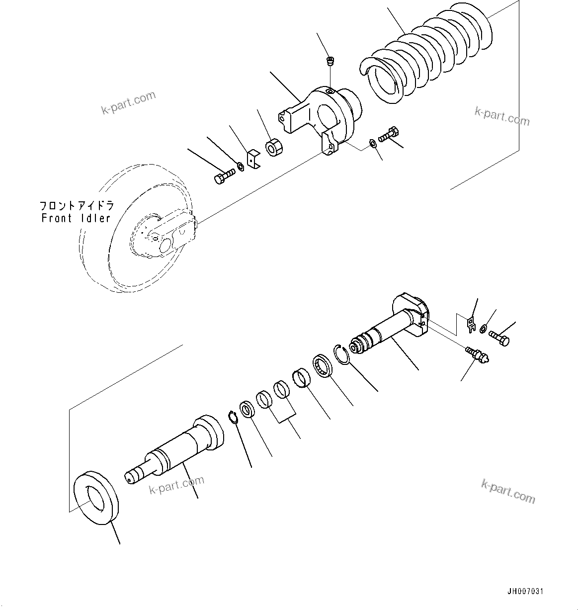 Komatsu parts book diagram for HB215LC-2 S/N 50001-UP: FRONT IDLER AND IDLER CUSHION, IDLER CUSHION