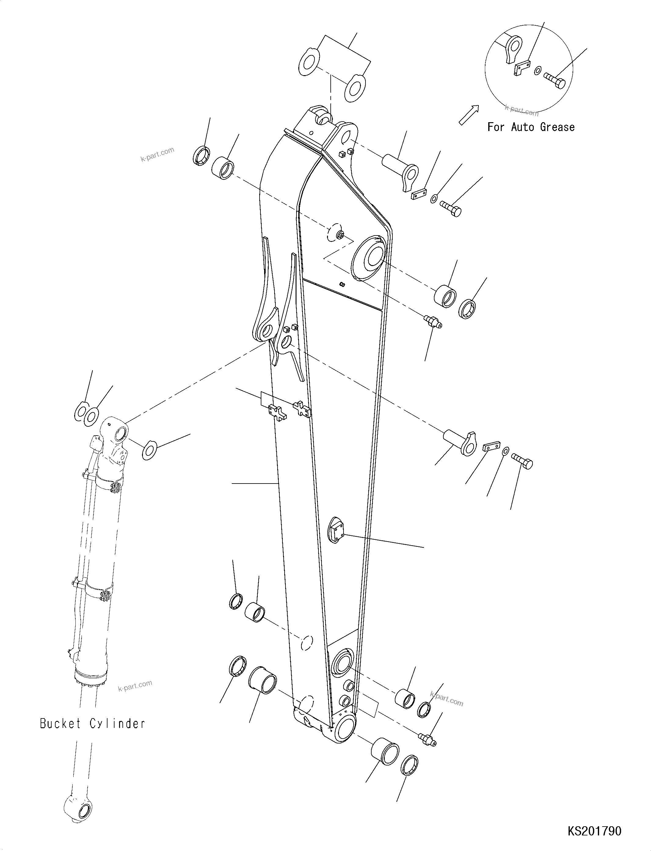 Komatsu parts book diagram for HB215LC-2 S/N 50001-UP: ARM, ARM AND PIN