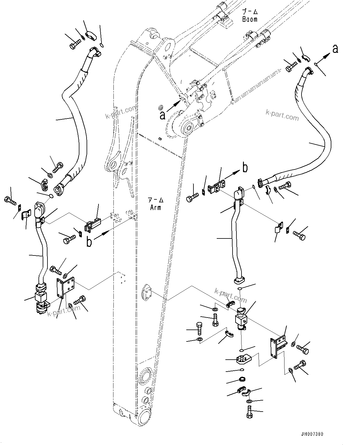 Komatsu parts book diagram for HB215LC-2 S/N 50001-UP: ARM, ADDITIONAL PIPING (1/3)