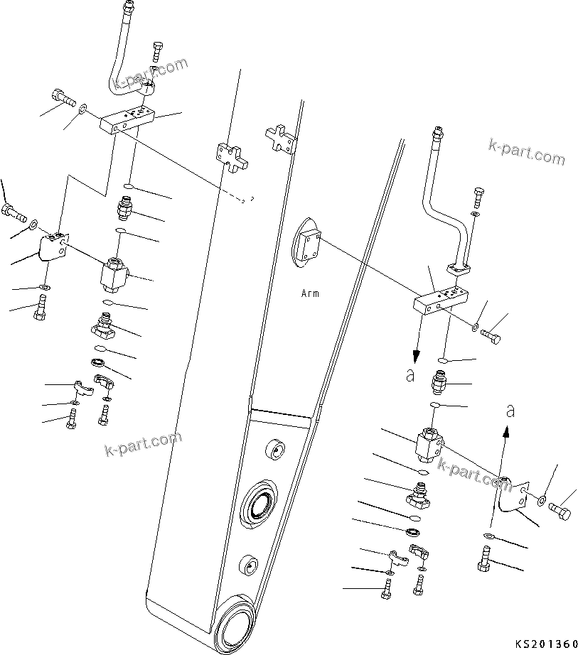 Komatsu parts book diagram for HB215LC-2 S/N 50001-UP: ARM, ADDITIONAL PIPING (2/3)