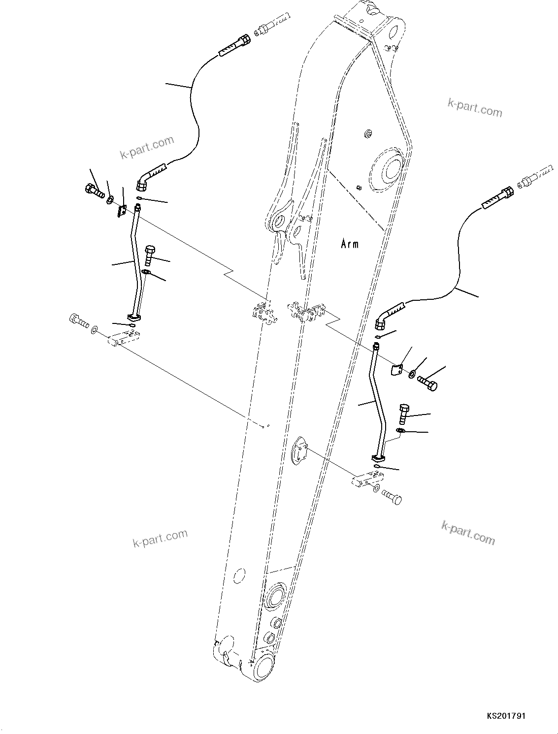 Komatsu parts book diagram for HB215LC-2 S/N 50001-UP: ARM, ADDITIONAL PIPING (3/3)