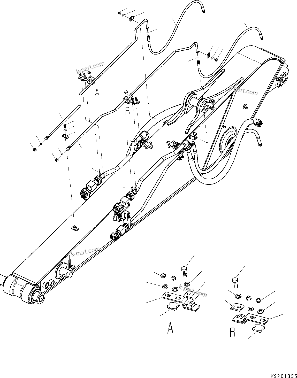 Komatsu parts book diagram for HB215LC-2 S/N 50001-UP: ARM, QUICK COUPLER PIPING