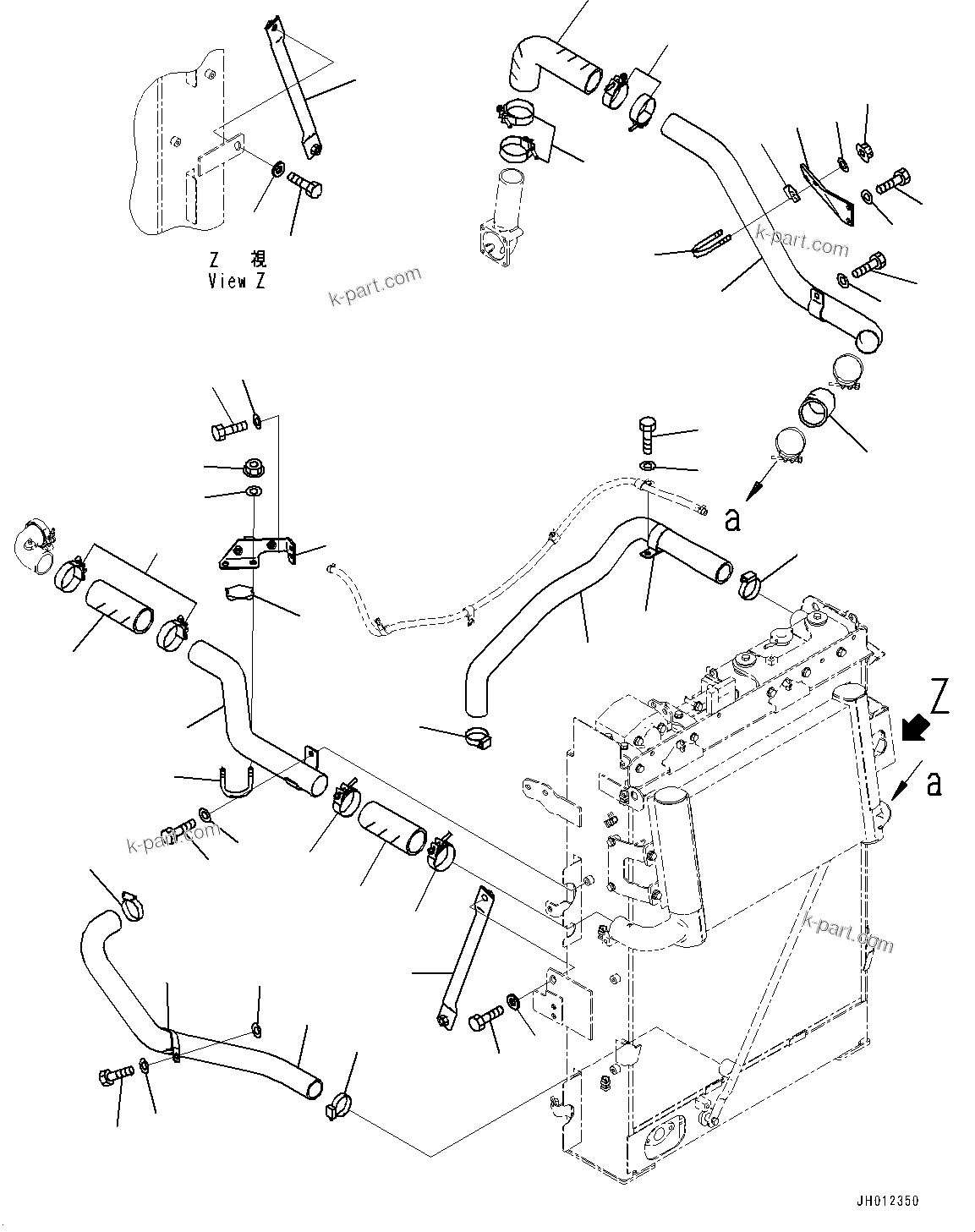 Komatsu parts book diagram for PC240LC-11 S/N 95001-UP: COOLING SYSTEM, AFTERCOOLER AND RADIATOR PIPING (#95001-)