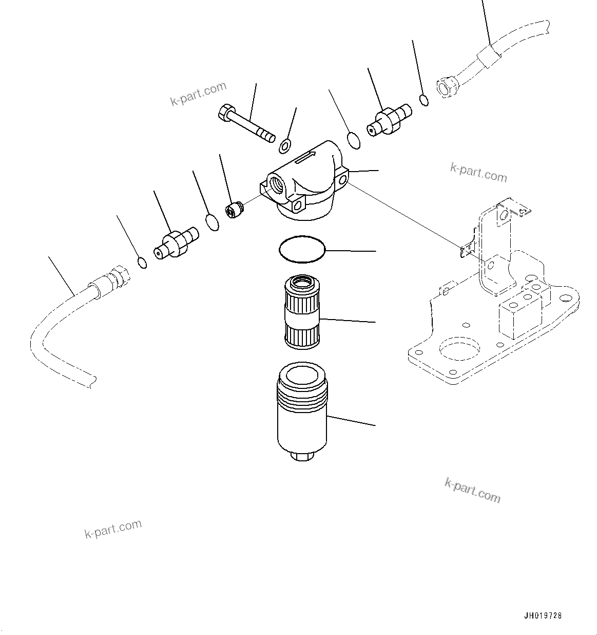 Komatsu parts book diagram for PC240LC-11 S/N 95001-UP: ATTACHMENT PIPING, PILOT FILTER (#95001-)