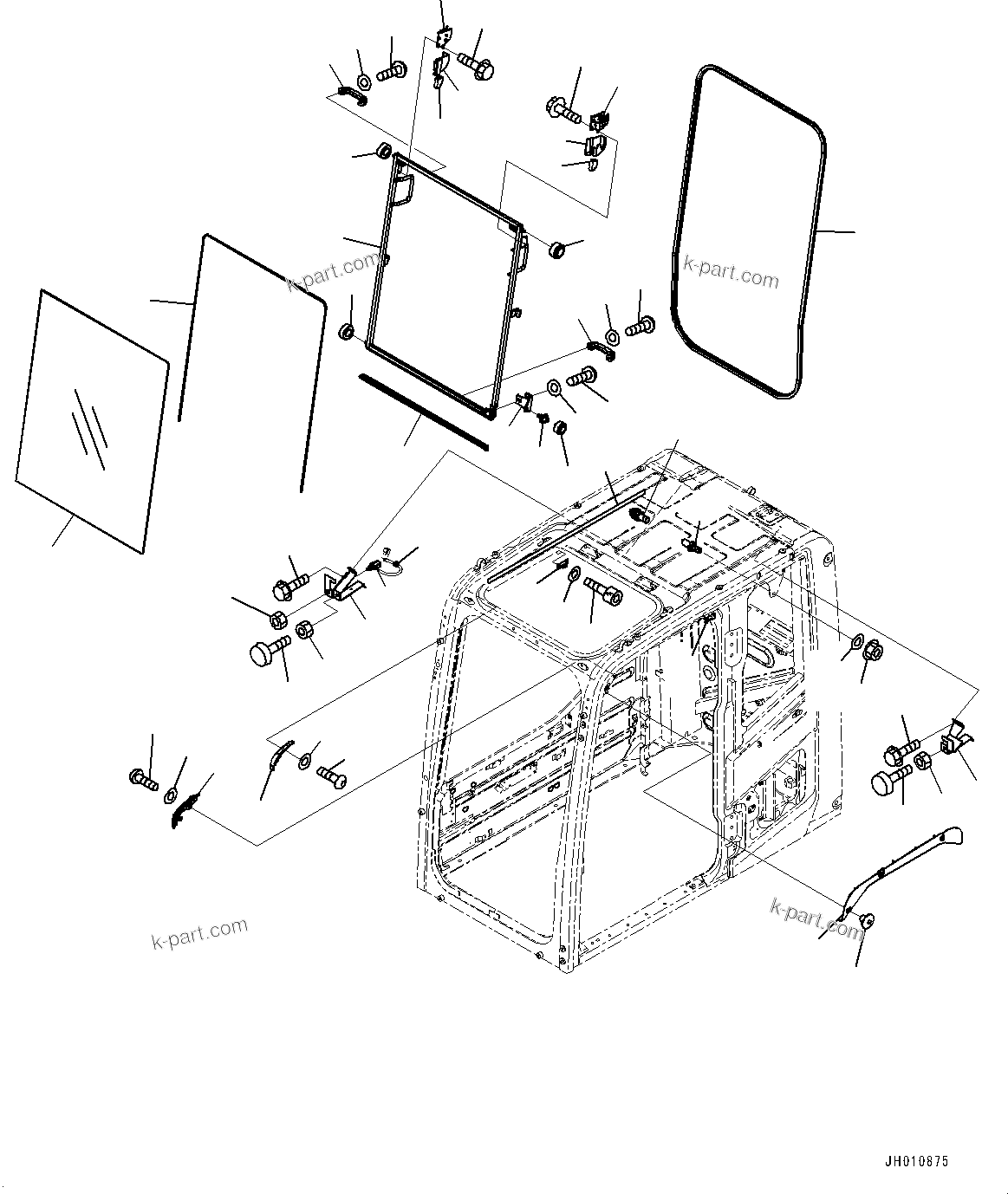 Komatsu parts book diagram for PC240LC-11 S/N 95001-UP: CAB, FRONT WINDOW (#95001-)