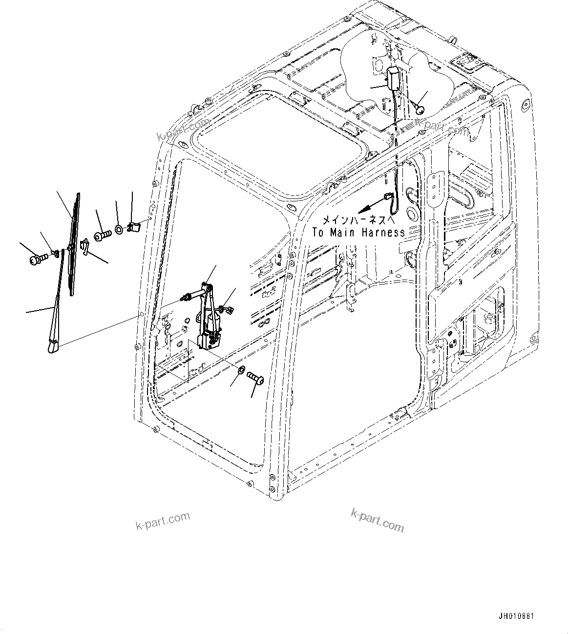 Komatsu parts book diagram for PC240LC-11 S/N 95001-UP: CAB, WIPER AND ROOM LAMP (#95001-)