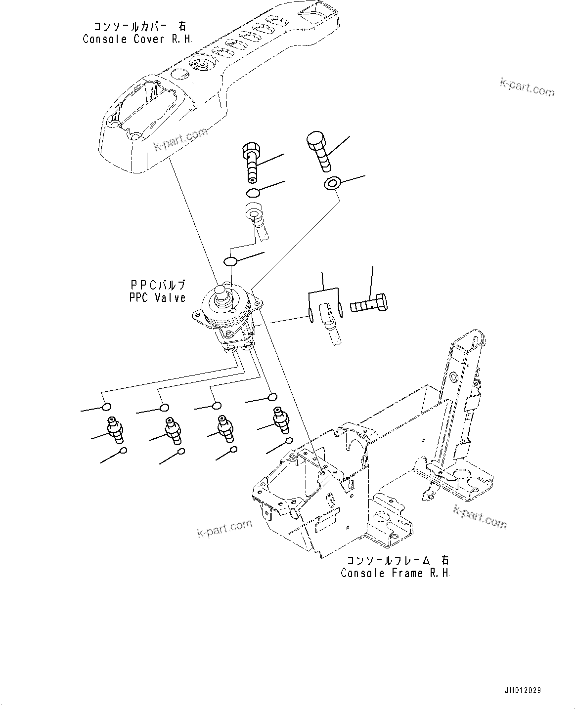 Komatsu parts book diagram for PC240LC-11 S/N 95001-UP: CAB, FLOOR, PPC VALVE MOUNTING FOR WORK EQUIPMENT, R.H. (#95001-)