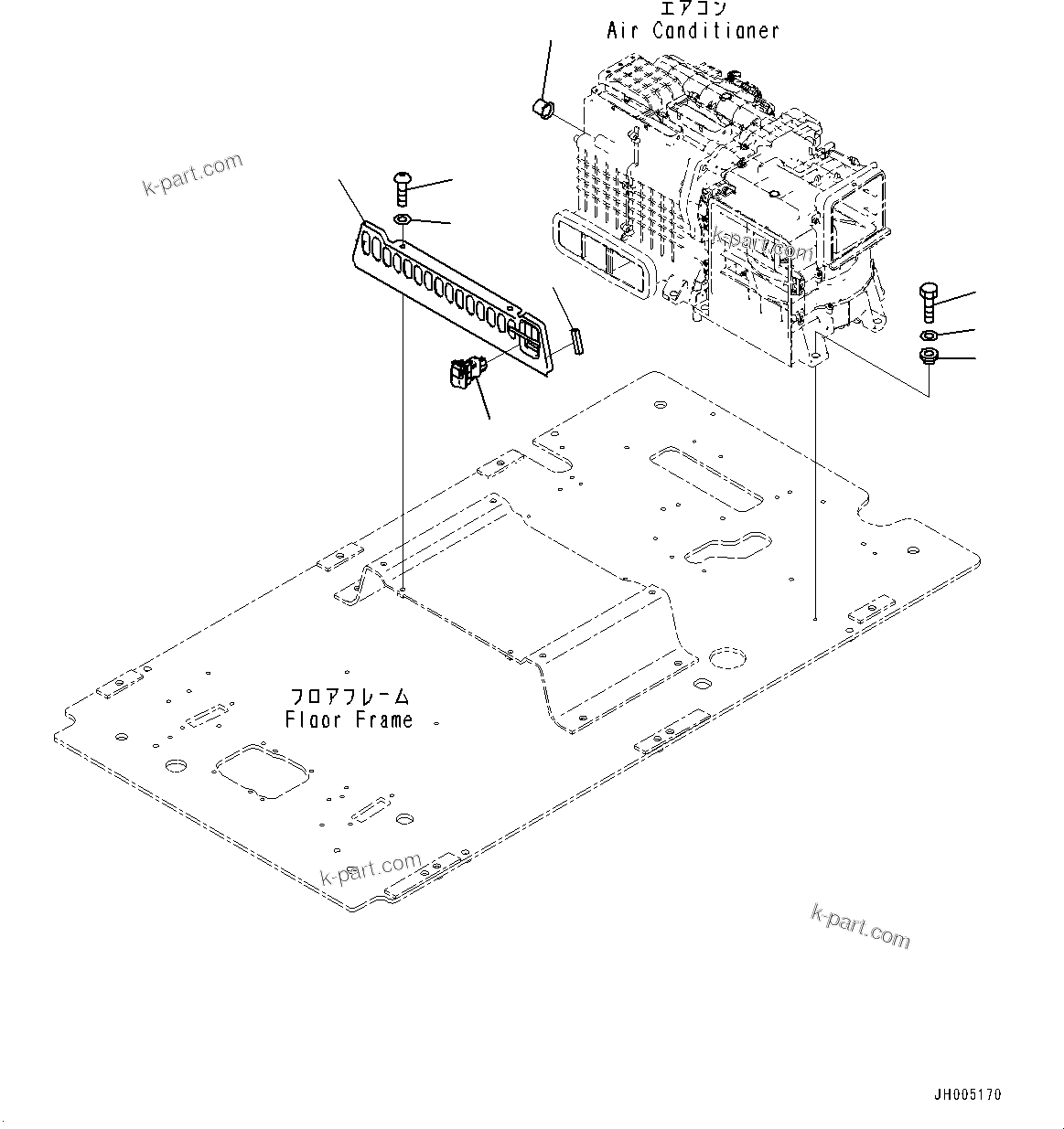 Komatsu parts book diagram for PC240LC-11 S/N 95001-UP: CAB, FLOOR, AIR CONDITIONER MOUNTING AND SECONDARY ENGINE STOP SWITCH (#95001-)