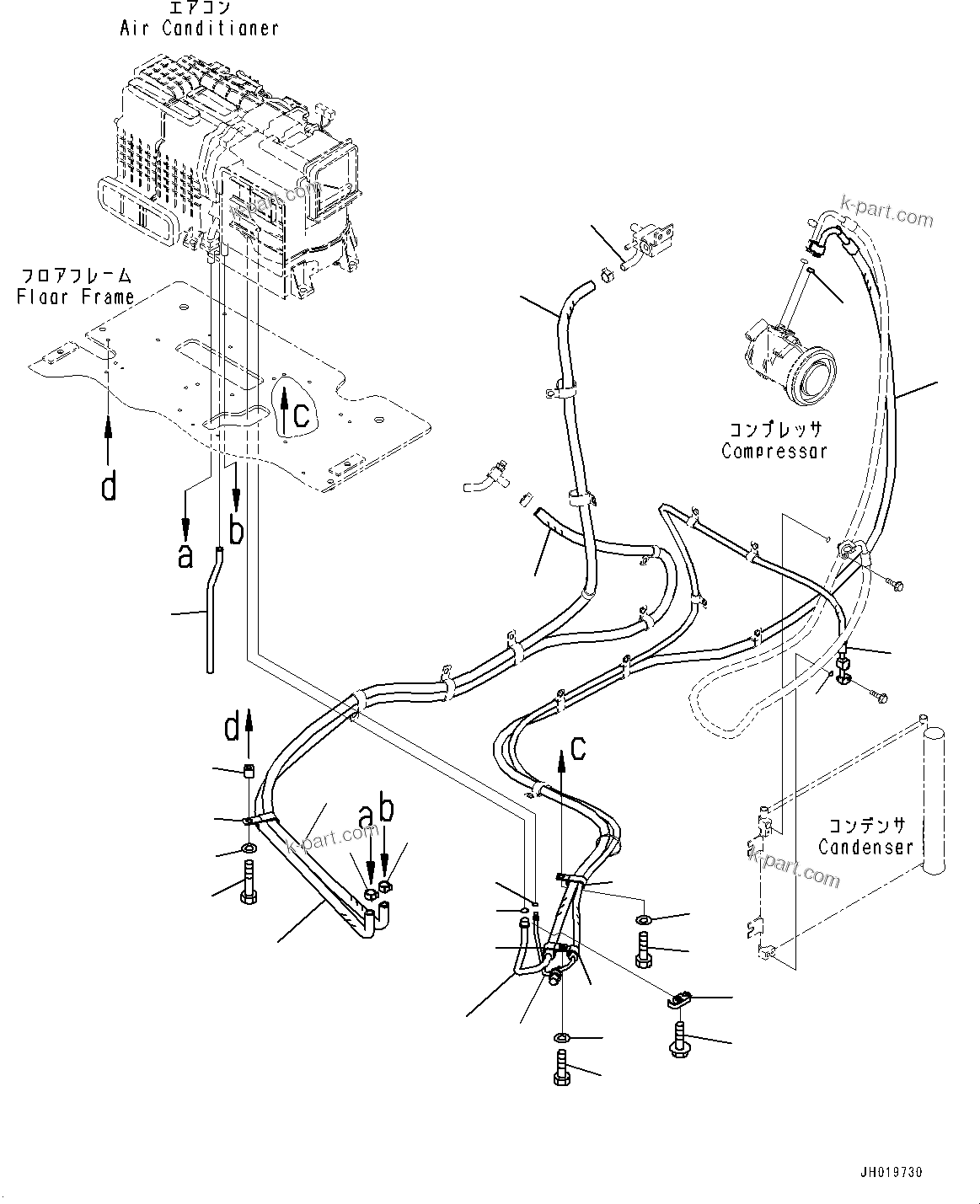 Komatsu parts book diagram for PC240LC-11 S/N 95001-UP: CAB, FLOOR, AIR CONDITIONER PIPING (#95001-)