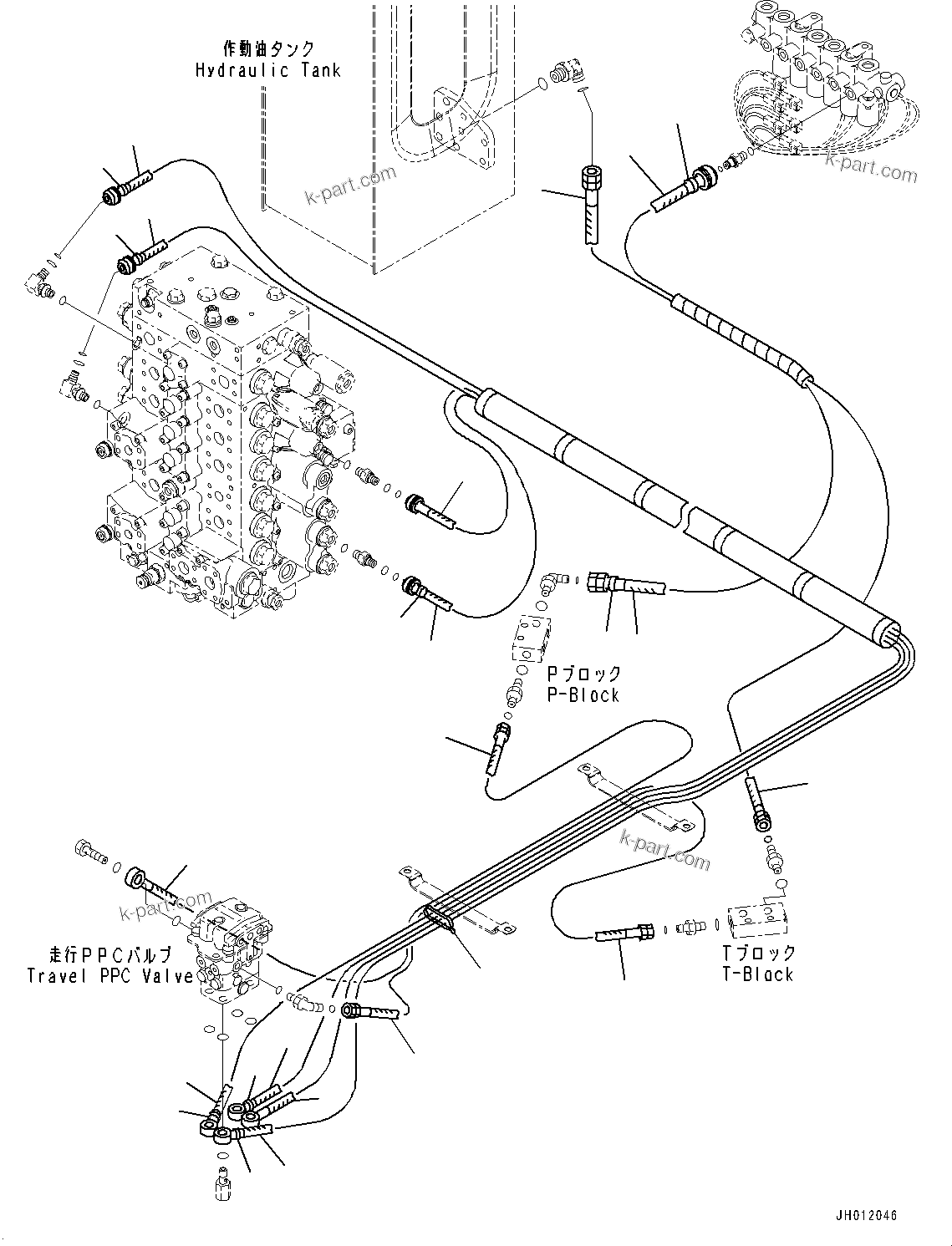 Komatsu parts book diagram for PC240LC-11 S/N 95001-UP: CAB, FLOOR, PPC VALVE PIPING FOR TRAVEL (#95001-)