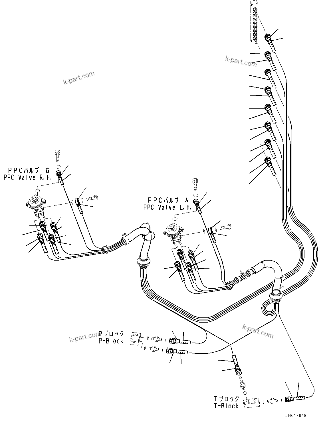 Komatsu parts book diagram for PC240LC-11 S/N 95001-UP: CAB, FLOOR, PPC VALVE PIPING FOR WORK EQUIPMENT (#95001-)