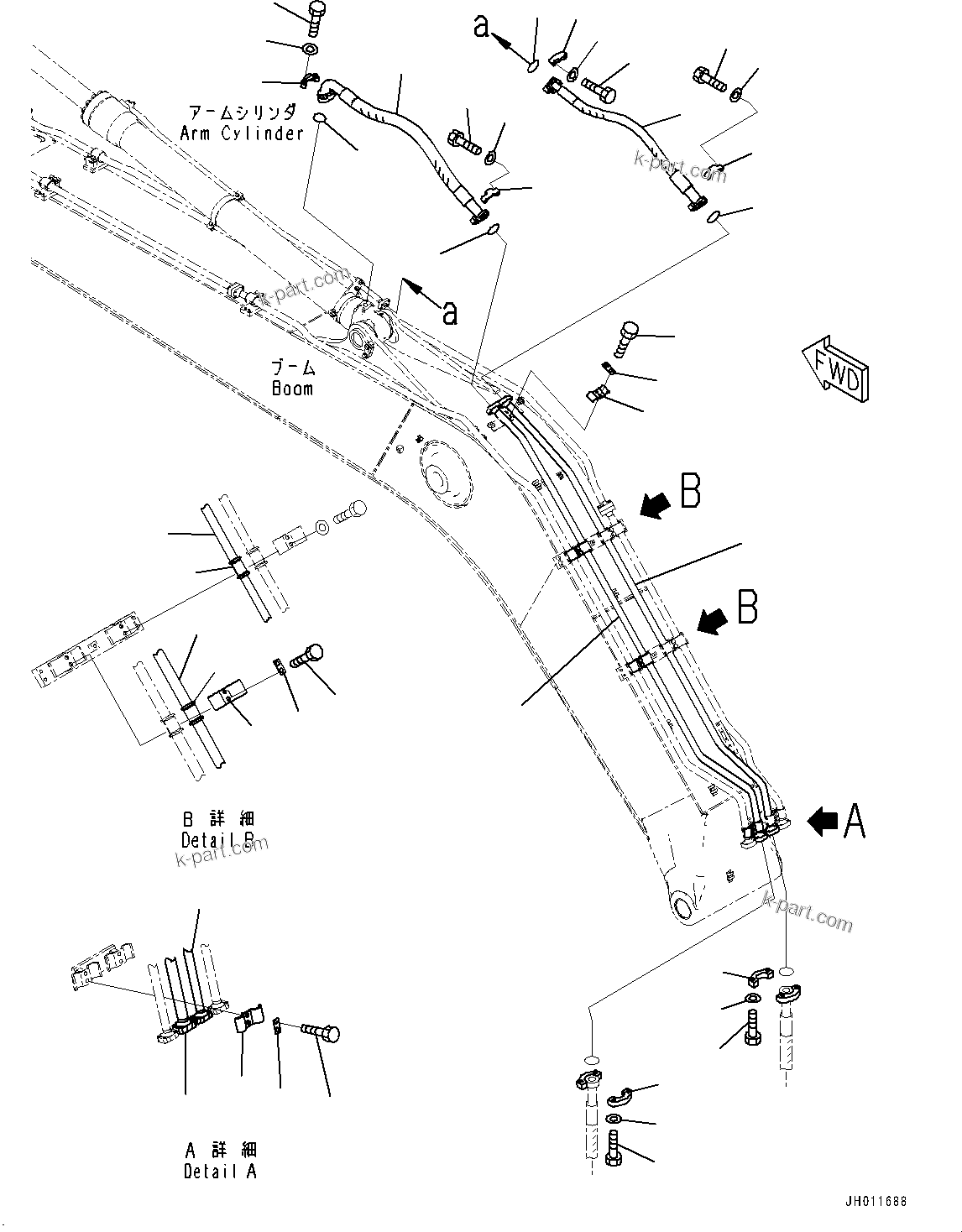 Komatsu parts book diagram for PC240LC-11 S/N 95001-UP: BOOM, ARM CYLINDER PIPING (#95001-)