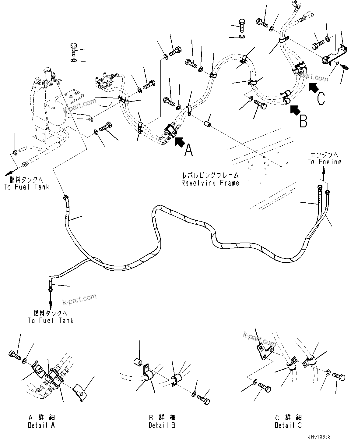 Komatsu parts book diagram for PC360LC-11 S/N 90001-UP (For North America): FUEL PIPING, FUEL MAIN PIPING (#90001-)