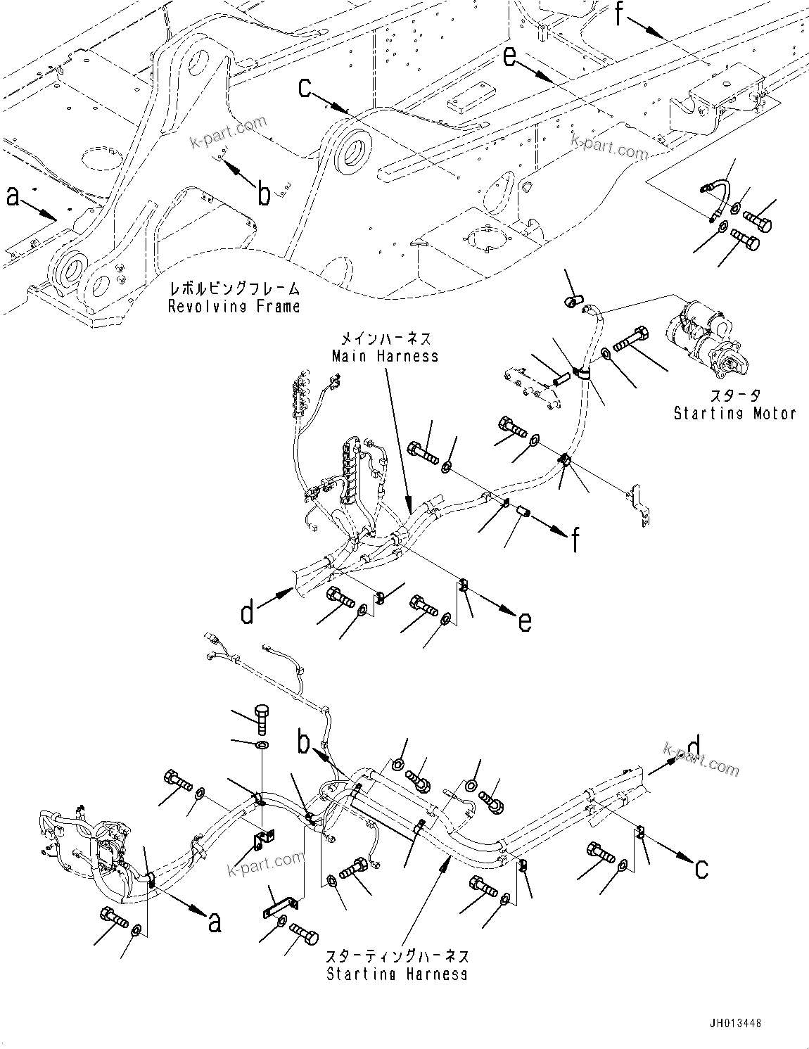 Komatsu parts book diagram for PC360LC-11 S/N 90001-UP (For North America): ELECTRIC WIRING HARNESS, STARTING WIRING HARNESS CLAMP (#90001-)