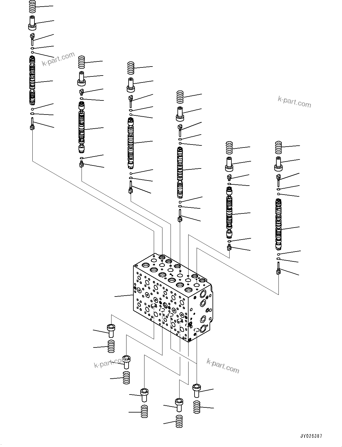 Komatsu parts book diagram for PC360LC-11 S/N 90001-UP (For North America): CONTROL VALVE, INNER PARTS (1/25) (#90001-)