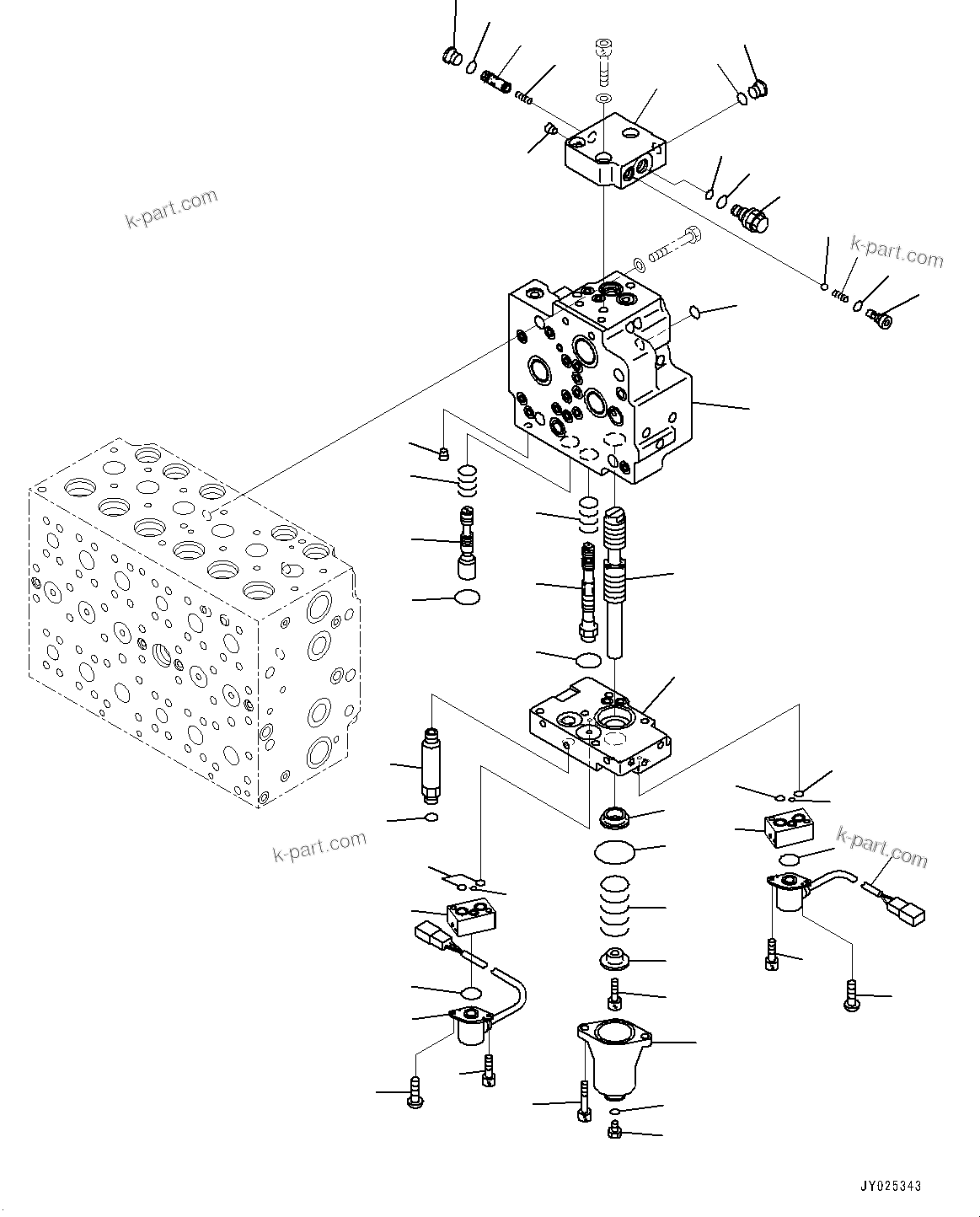 Komatsu parts book diagram for PC360LC-11 S/N 90001-UP (For North America): CONTROL VALVE, INNER PARTS (14/25) (#90001-)