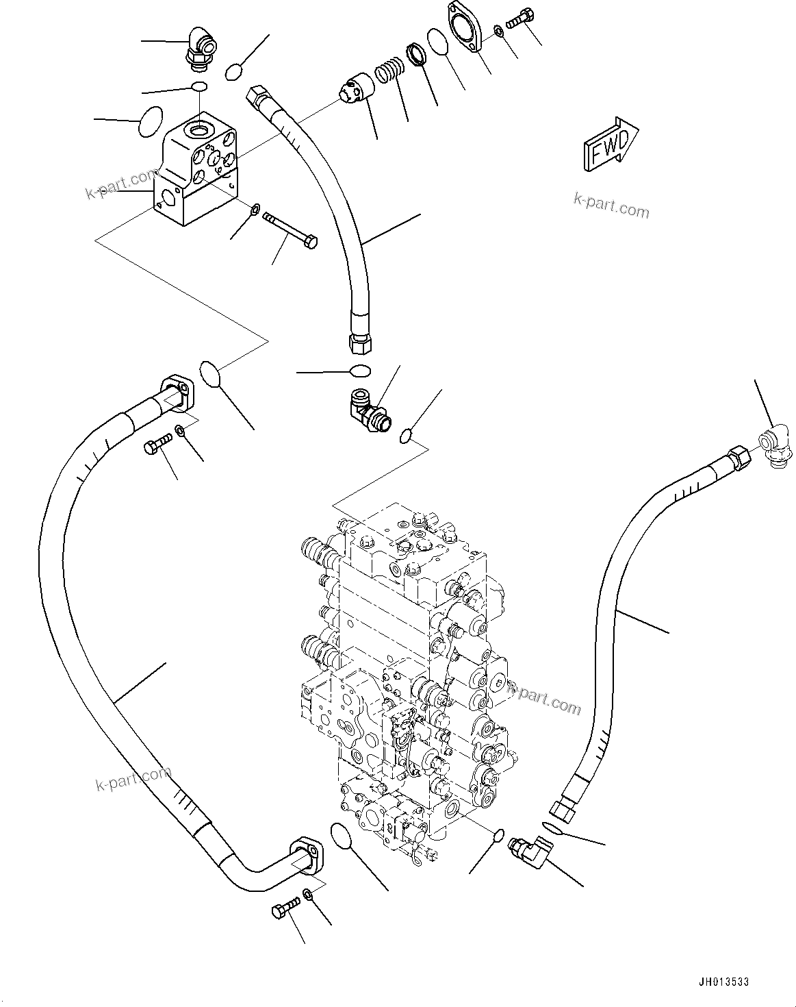 Komatsu parts book diagram for PC360LC-11 S/N 90001-UP (For North America): RETURN PIPING (#90001-)