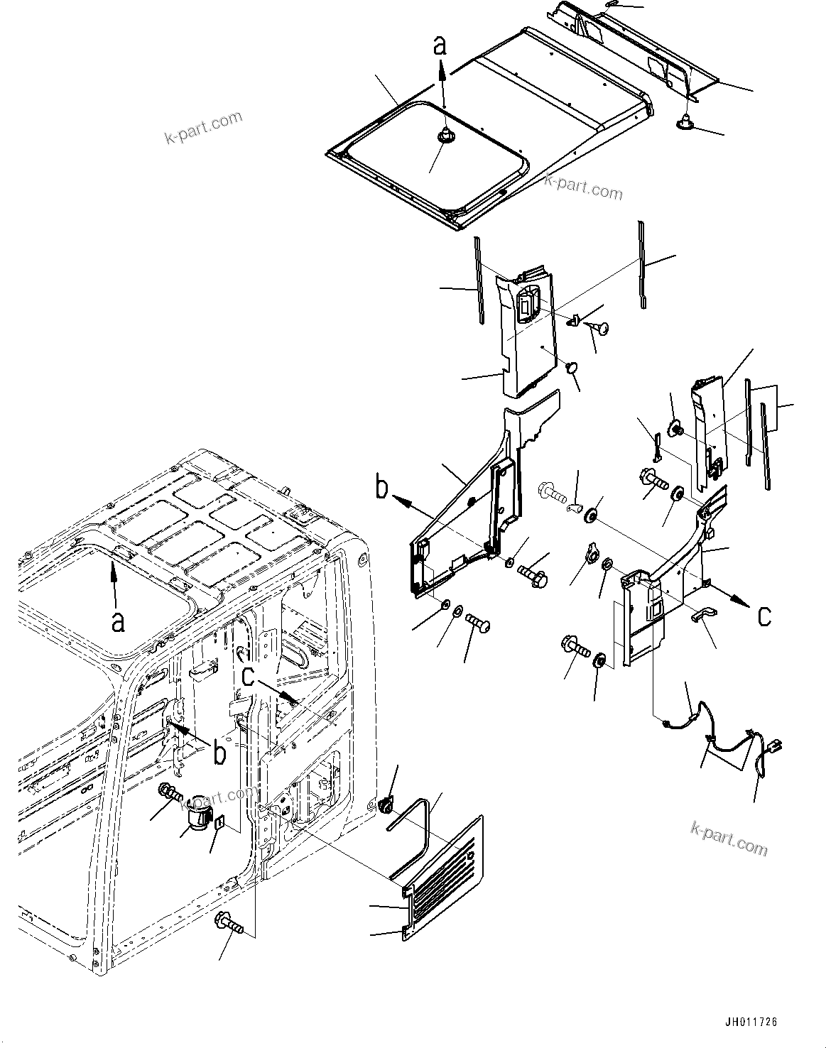Komatsu parts book diagram for PC360LC-11 S/N 90001-UP (For North America): CAB, ROOF COVER, HANGER, DRINK HOLDER AND AIR INTAKE (#90179-)