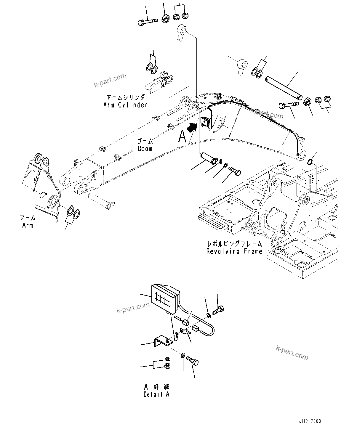 Komatsu parts book diagram for PC360LC-11 S/N 90001-UP (For North America): BOOM, CYLINDER PIN AND WORKING LAMP (#90001-)