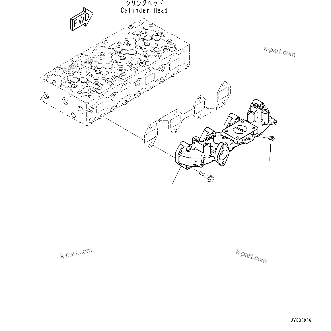Komatsu parts book diagram for SAA4D95LE-7AA S/N 800001-UP (For D37EX-24/D37EXI-24/D37PX-24/D37PXI-24): EXHAUST MANIFOLD (#800001-)