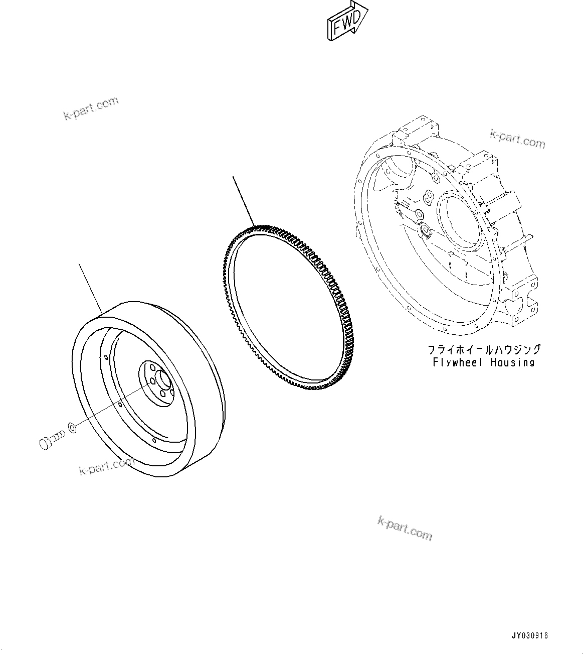 Komatsu parts book diagram for SAA4D95LE-7AA S/N 800001-UP (For D37EX-24/D37EXI-24/D37PX-24/D37PXI-24): FLYWHEEL (#800001-)