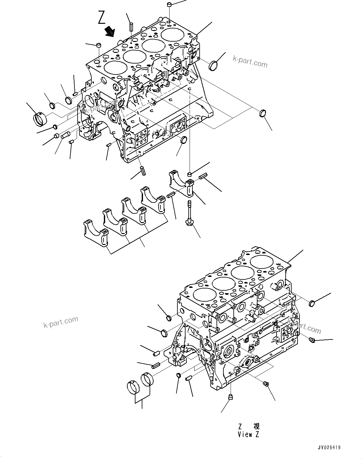 Komatsu parts book diagram for SAA4D95LE-7AA S/N 800001-UP (For D37EX-24/D37EXI-24/D37PX-24/D37PXI-24): CYLINDER BLOCK, GAUGE CYLINDER (#800001-)