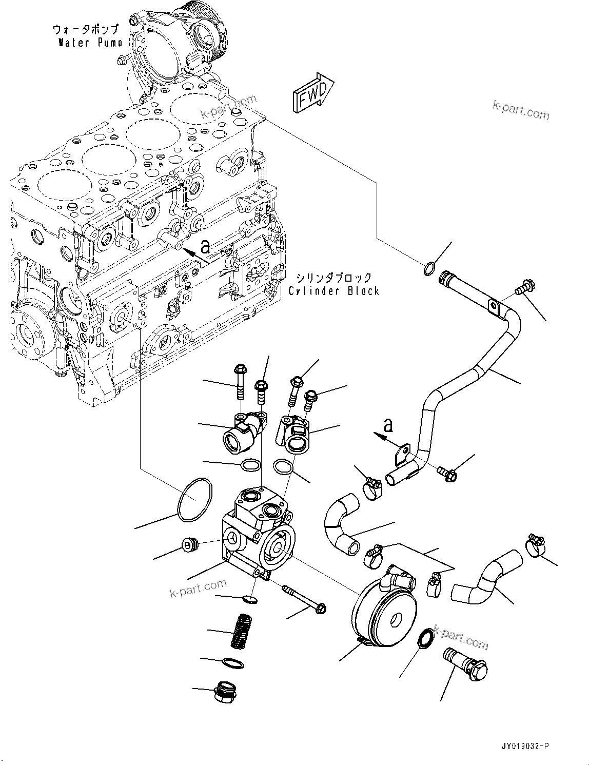 Komatsu parts book diagram for SAA4D95LE-7AA S/N 800001-UP (For D37EX-24/D37EXI-24/D37PX-24/D37PXI-24): ENGINE OIL COOLER (#800001-)