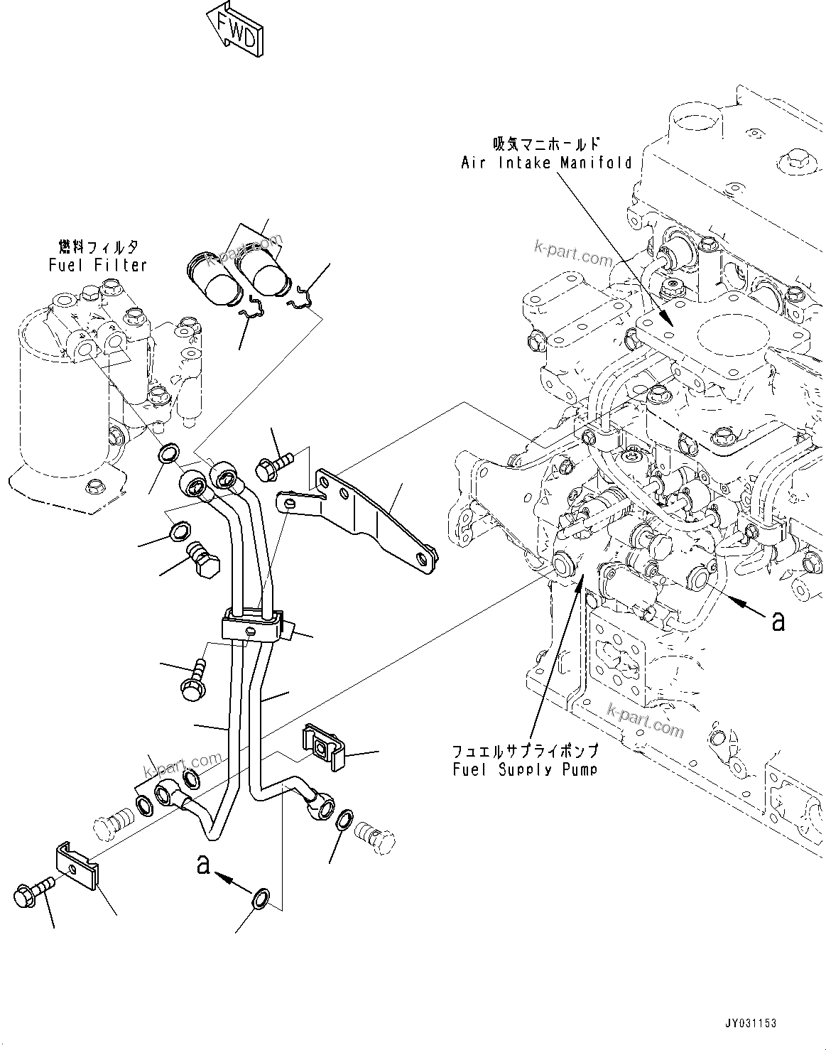 Komatsu parts book diagram for SAA4D95LE-7AA S/N 800001-UP (For D37EX-24/D37EXI-24/D37PX-24/D37PXI-24): FUEL PIPING (#800001-)