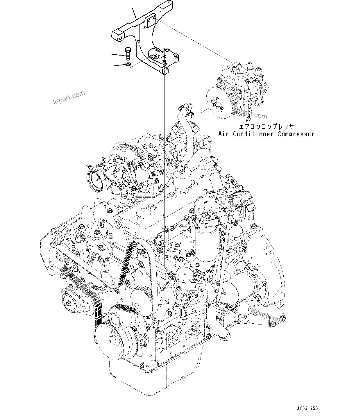 Komatsu parts book diagram for SAA4D95LE-7AA S/N 800001-UP (For D37EX-24/D37EXI-24/D37PX-24/D37PXI-24): AIR COMPRESSOR BRACKET (#800001-)