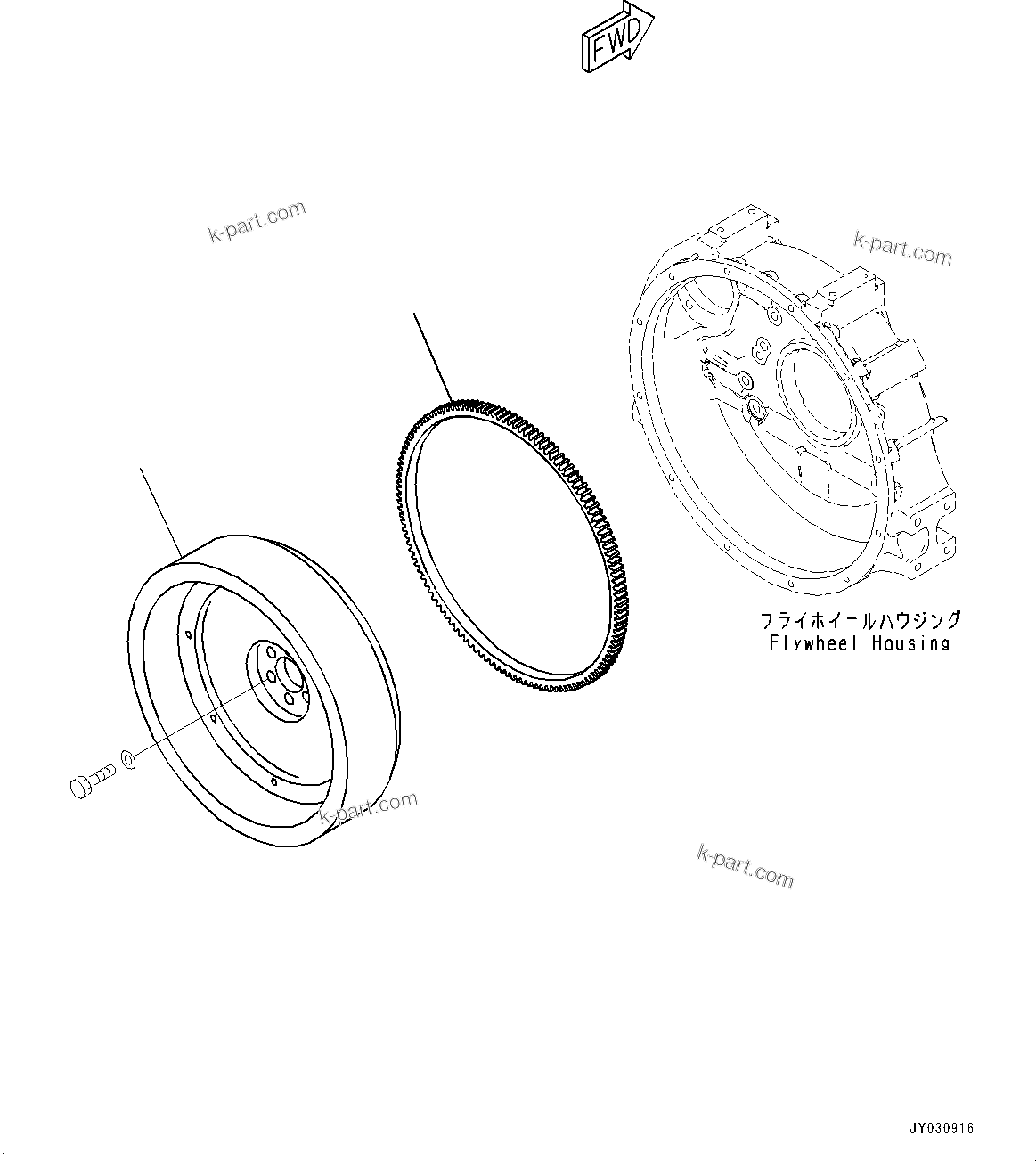 Komatsu parts book diagram for SAA4D95LE-7BB S/N 800001-UP (For D39EX-24/D39EXI-24/D39PX-24/D39PXI-24): FLYWHEEL (#800001-)