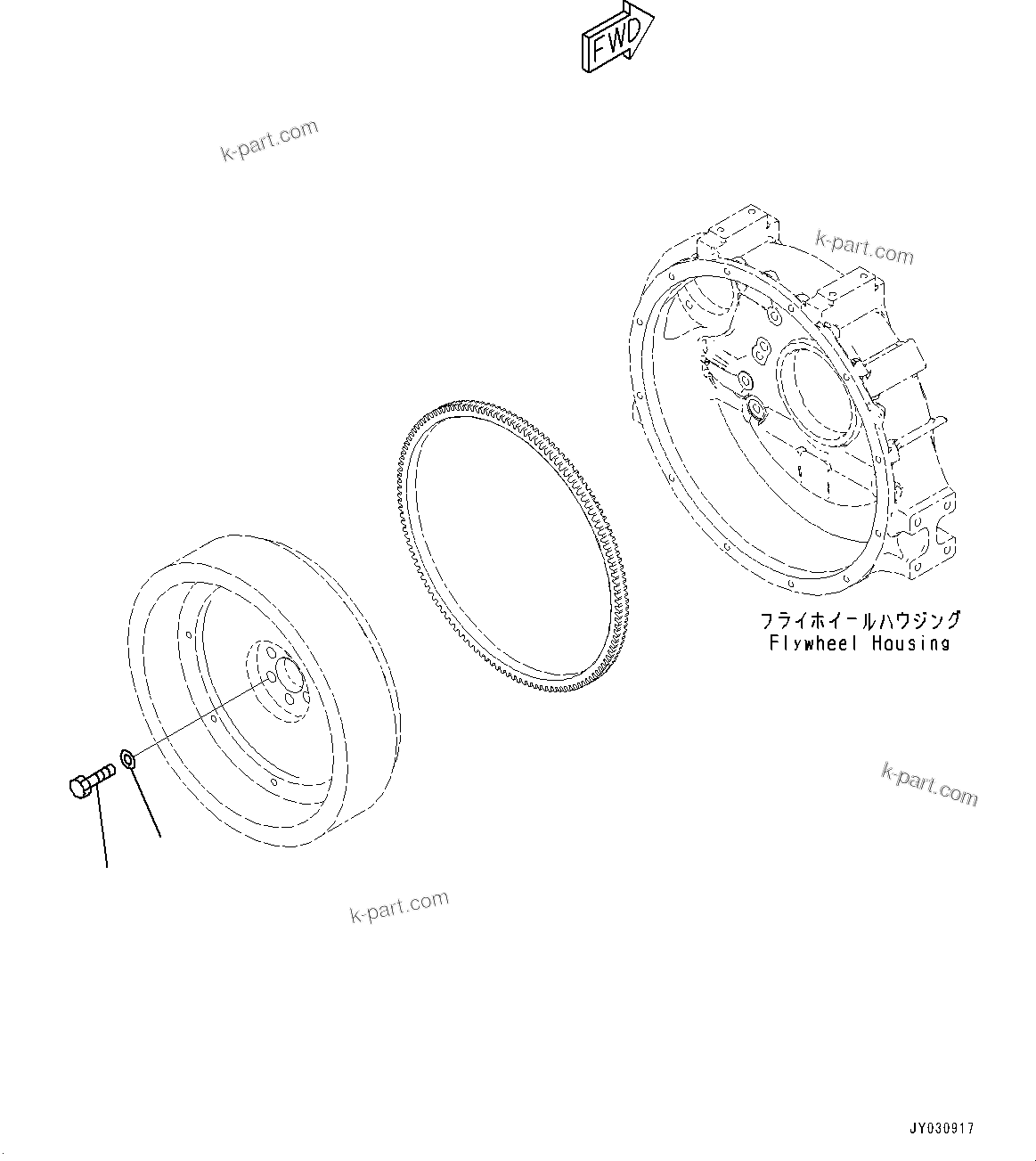 Komatsu parts book diagram for SAA4D95LE-7BB S/N 800001-UP (For D39EX-24/D39EXI-24/D39PX-24/D39PXI-24): FLYWHEEL MOUNTING (#800001-)