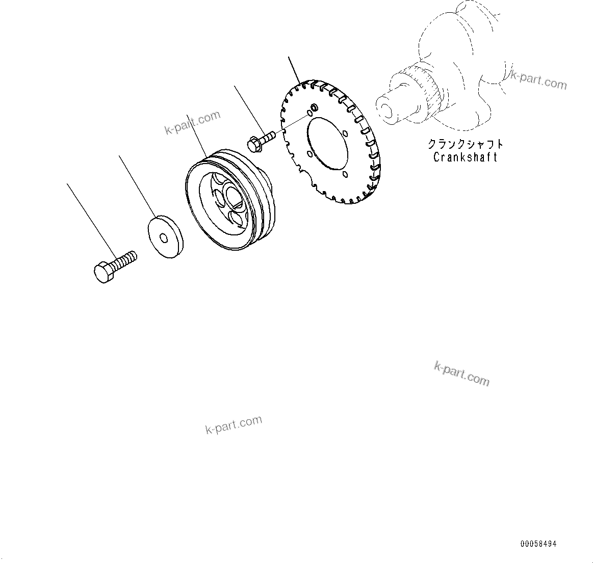 Komatsu parts book diagram for SAA4D95LE-7BB S/N 800001-UP (For D39EX-24/D39EXI-24/D39PX-24/D39PXI-24): CYLINDER BLOCK, CRANKSHAFT (#800001-)