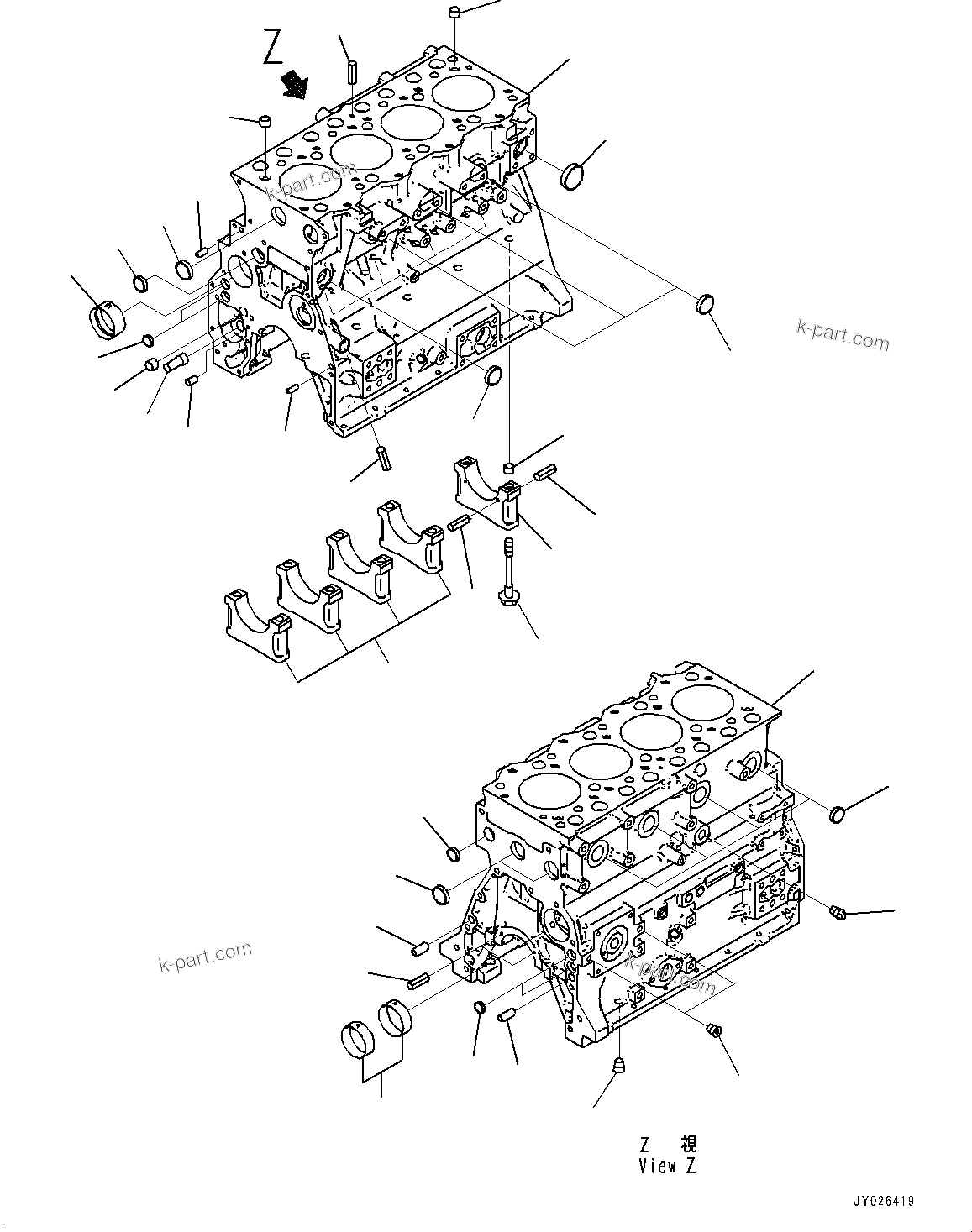Komatsu parts book diagram for SAA4D95LE-7BB S/N 800001-UP (For D39EX-24/D39EXI-24/D39PX-24/D39PXI-24): CYLINDER BLOCK, GAUGE CYLINDER (#800001-)