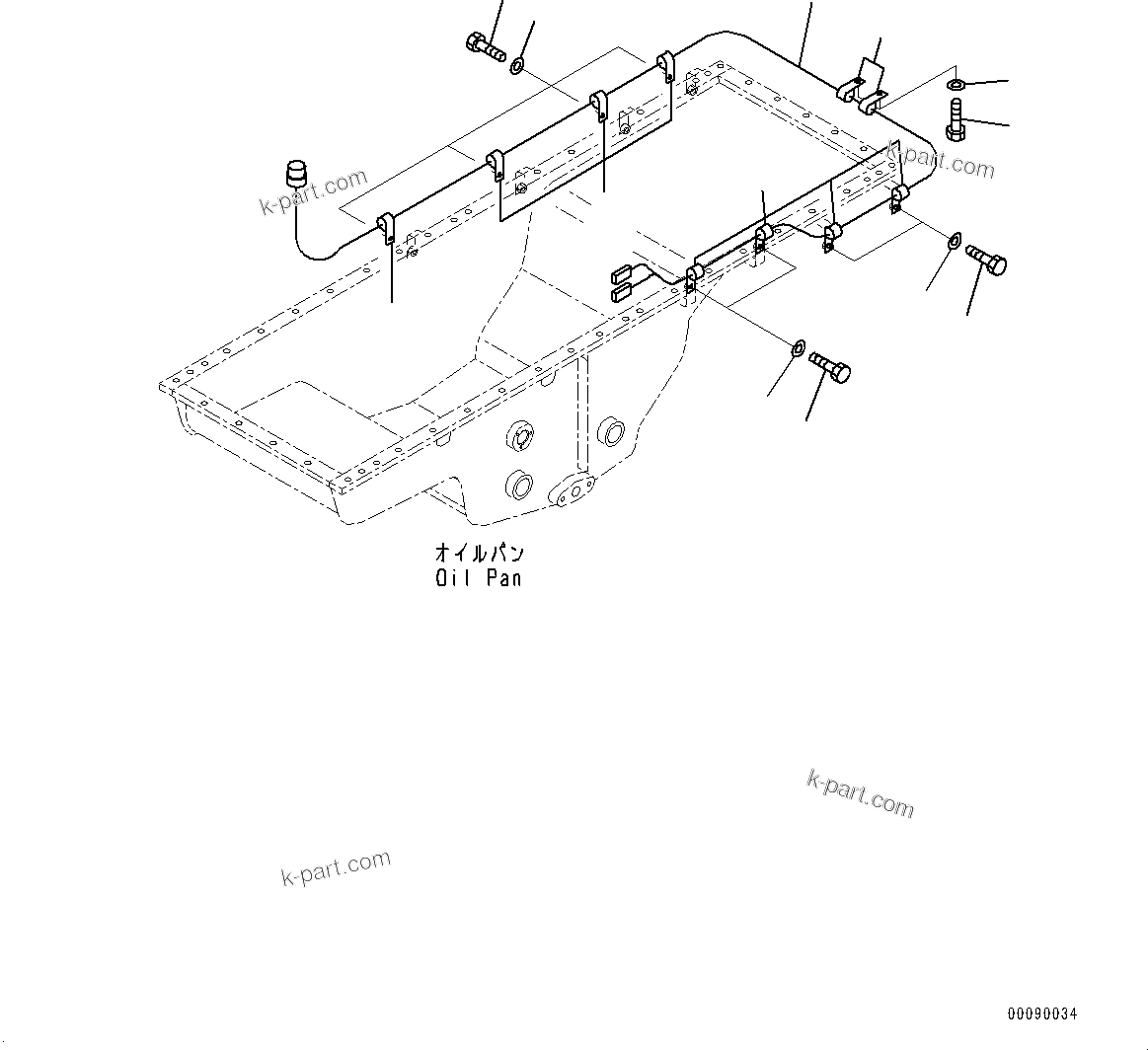 Komatsu parts book diagram for HD465-7E1 S/N 20001-UP (For EU): ENGINE RELATED PARTS, OIL PAN HEATER WIRING HARNESS CLAMP (#20001-)