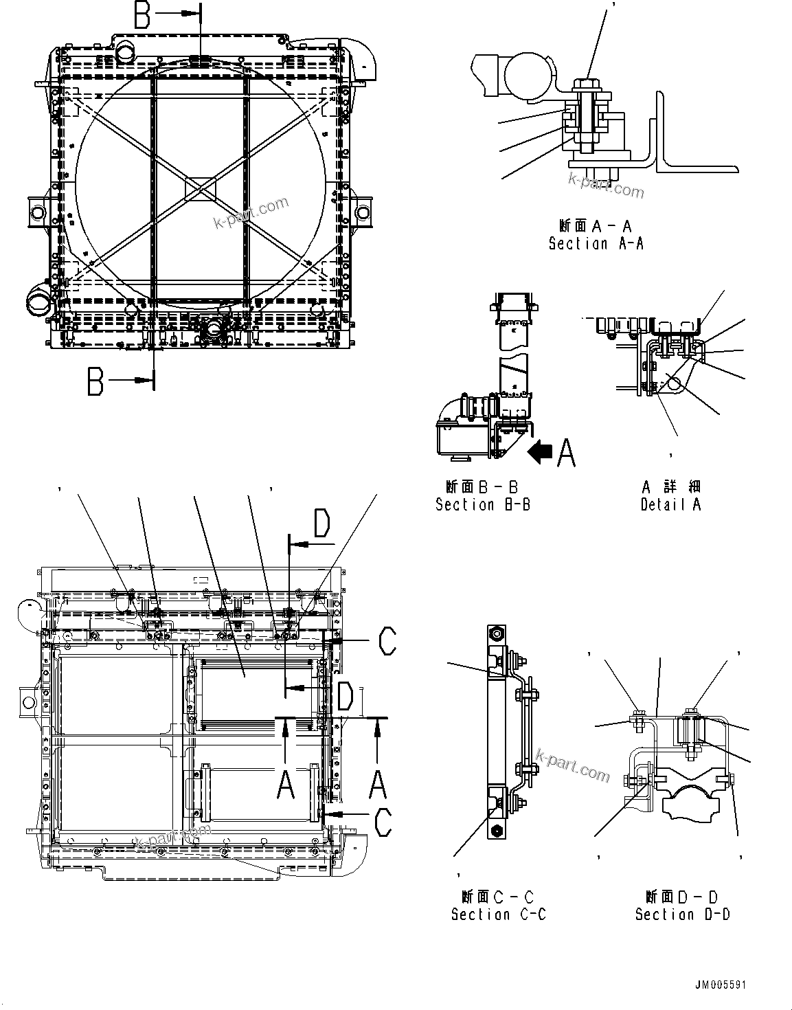 Komatsu parts book diagram for HD465-7E1 S/N 20001-UP (For EU): RADIATOR, INNER PARTS (2/2) (#20013-)