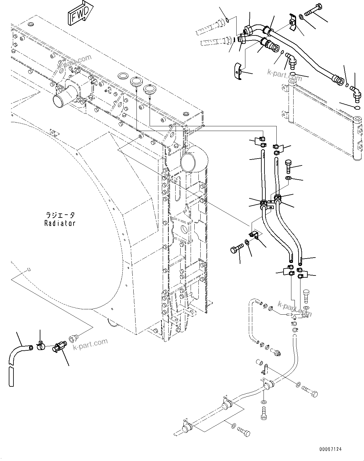 Komatsu parts book diagram for HD465-7E1 S/N 20001-UP (For EU): RADIATOR, COOLANT PIPING (2/2) (#20001-)