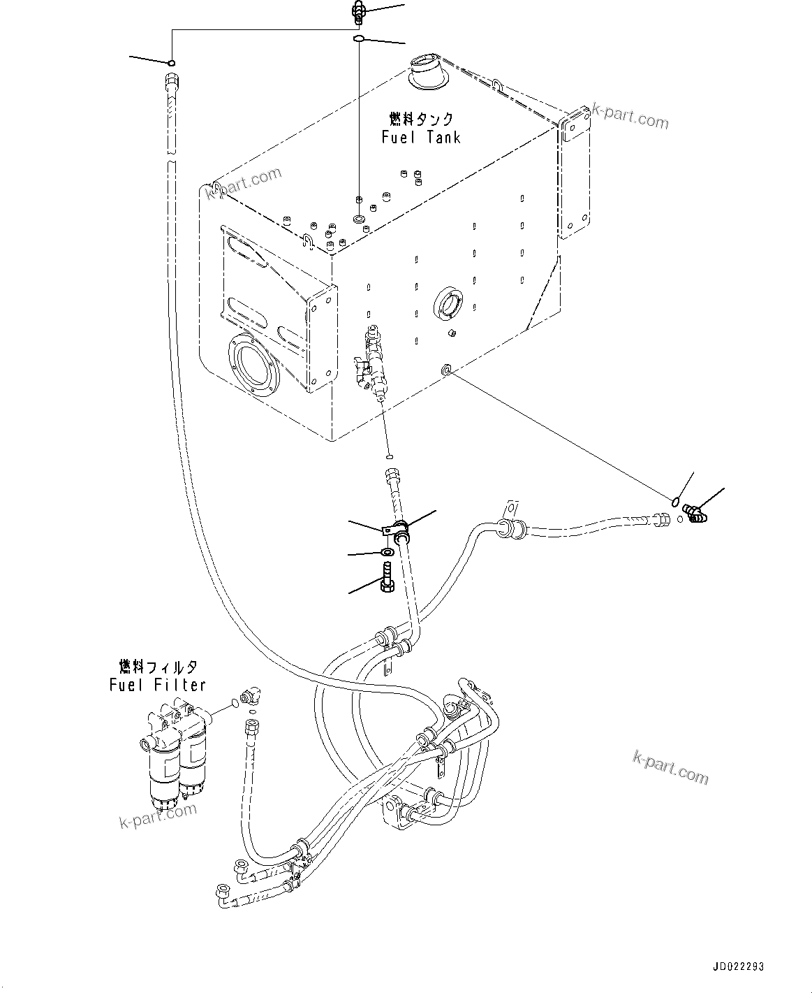 Komatsu parts book diagram for HD465-7E1 S/N 20001-UP (For EU): FUEL TANK, FUEL PIPING RELATED PARTS (#20001-)