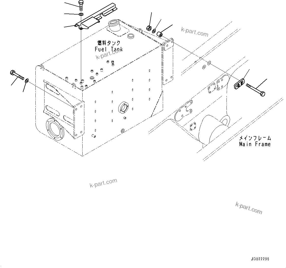 Komatsu parts book diagram for HD465-7E1 S/N 20001-UP (For EU): FUEL TANK, MOUNTING (#20001-)