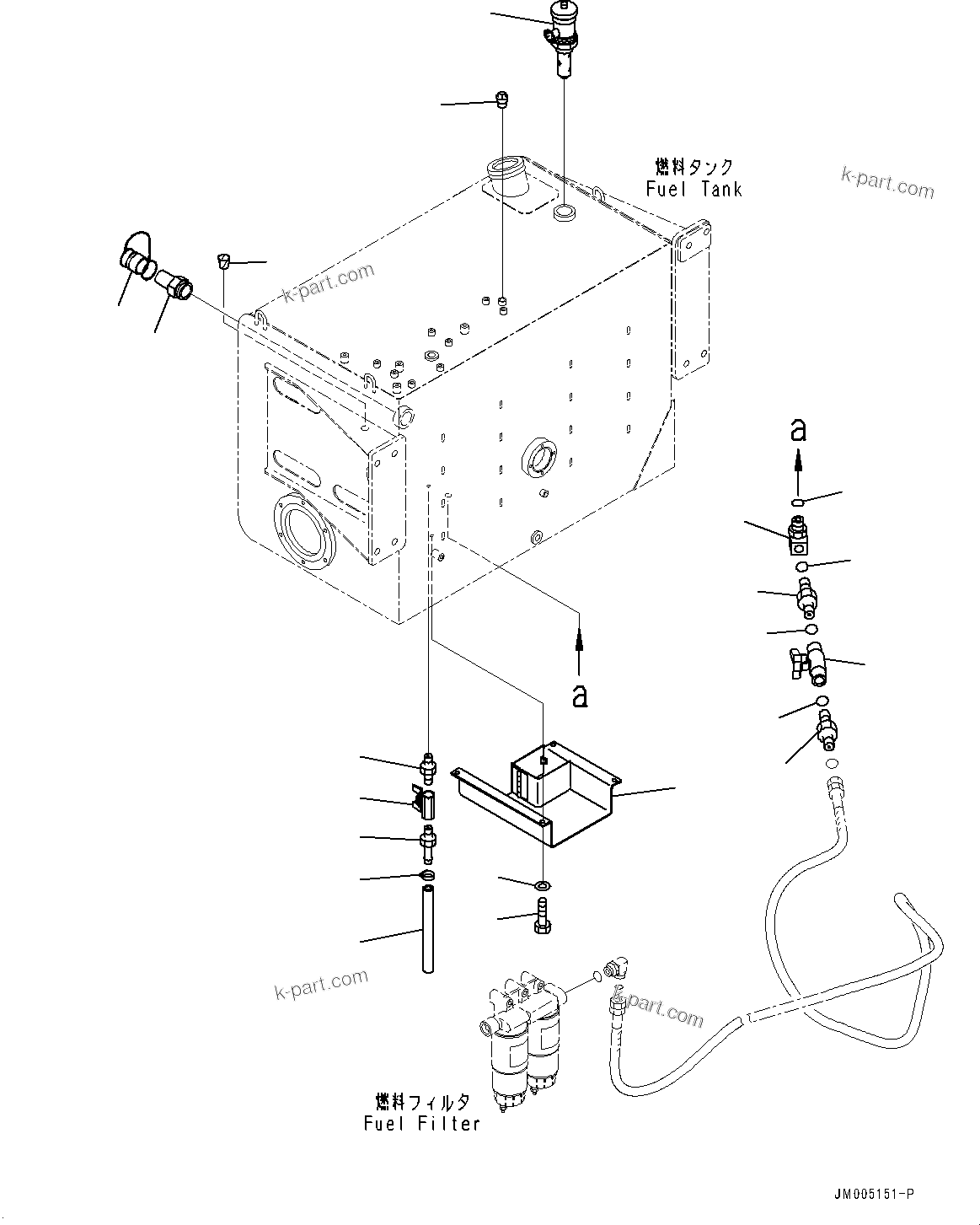 Komatsu parts book diagram for HD465-7E1 S/N 20001-UP (For EU): FUEL TANK, DRAIN VALVE AND COVER (#20001-)