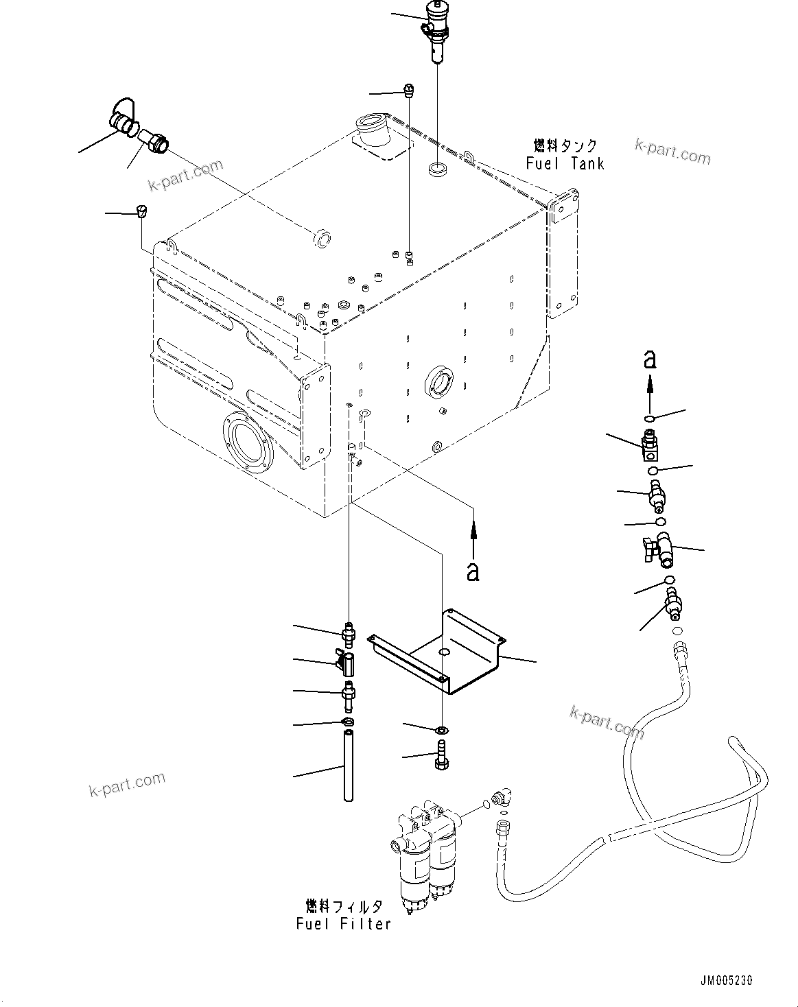 Komatsu parts book diagram for HD465-7E1 S/N 20001-UP (For EU): FUEL TANK, DRAIN VALVE AND COVER (#20001-)