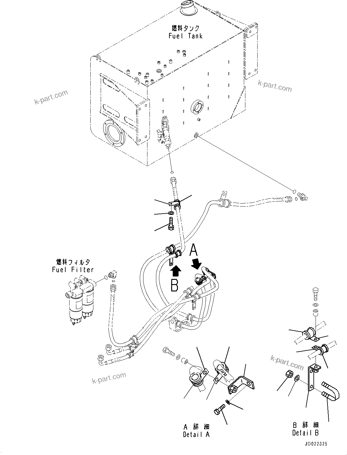Komatsu parts book diagram for HD465-7E1 S/N 20001-UP (For EU): FUEL PIPING, MOUNTING BRACKET (#20001-)