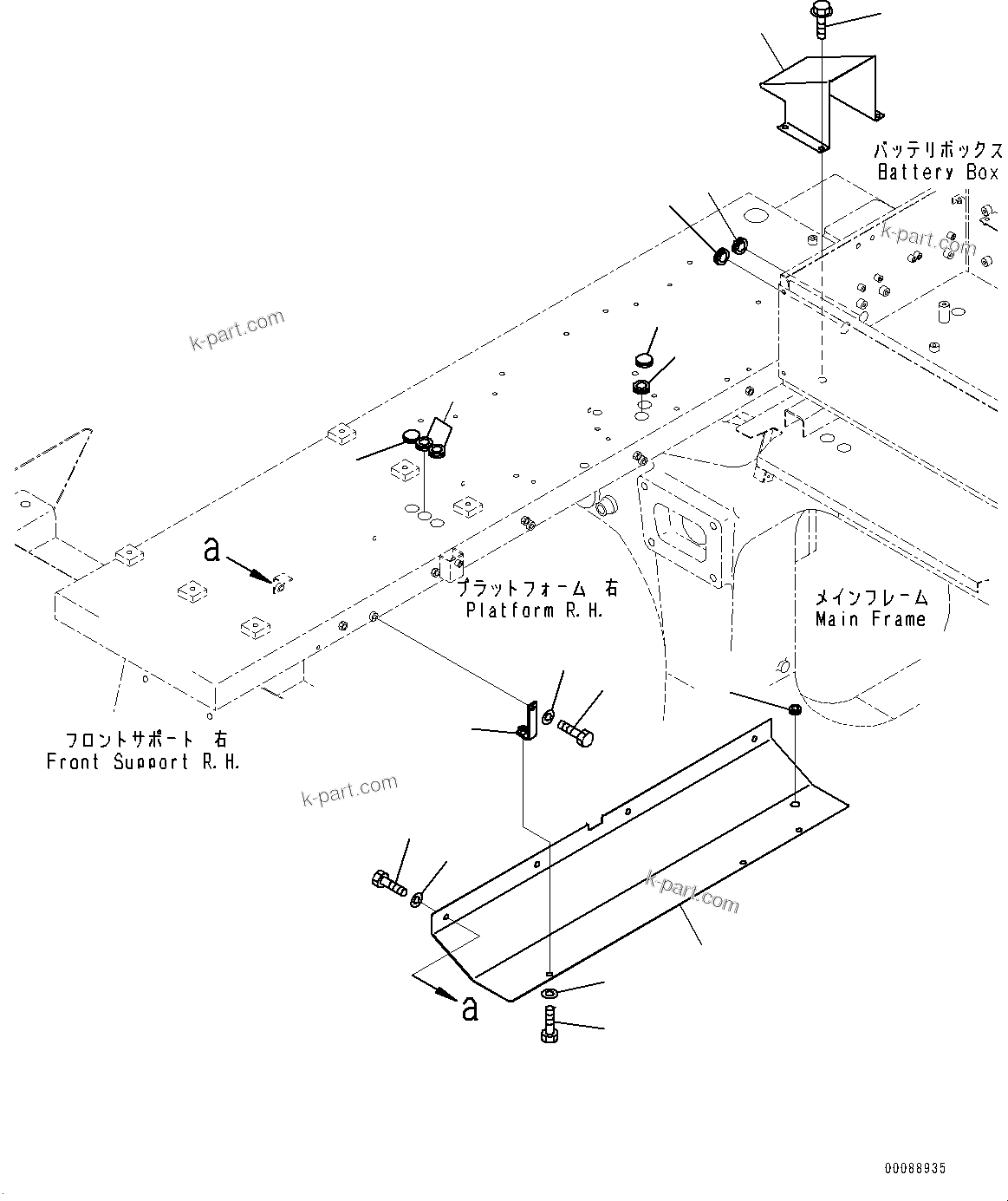 Komatsu parts book diagram for HD465-7E1 S/N 20001-UP (For EU): BATTERY BOX, RELATED PARTS (2/2) (#20001-)