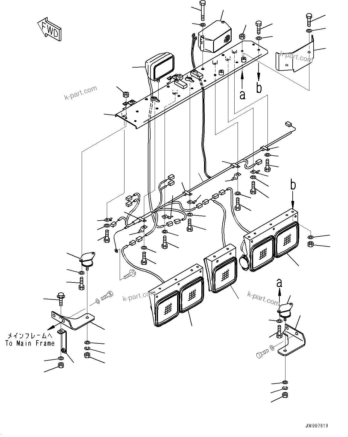 Komatsu parts book diagram for HD465-7E1 S/N 20001-UP (For EU): REAR COMBINATION LAMP AND BACKUP ALARM (#20001-)