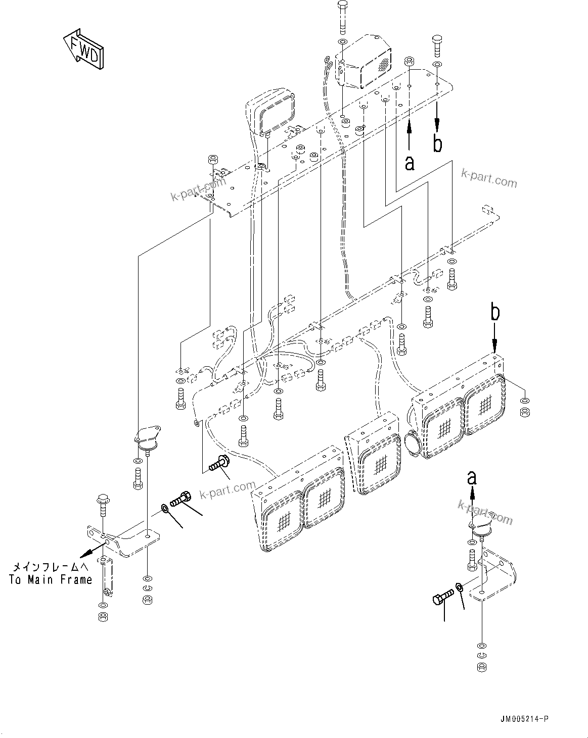 Komatsu parts book diagram for HD465-7E1 S/N 20001-UP (For EU): REAR COMBINATION LAMP AND BACKUP ALARM, BOLT (#20001-)