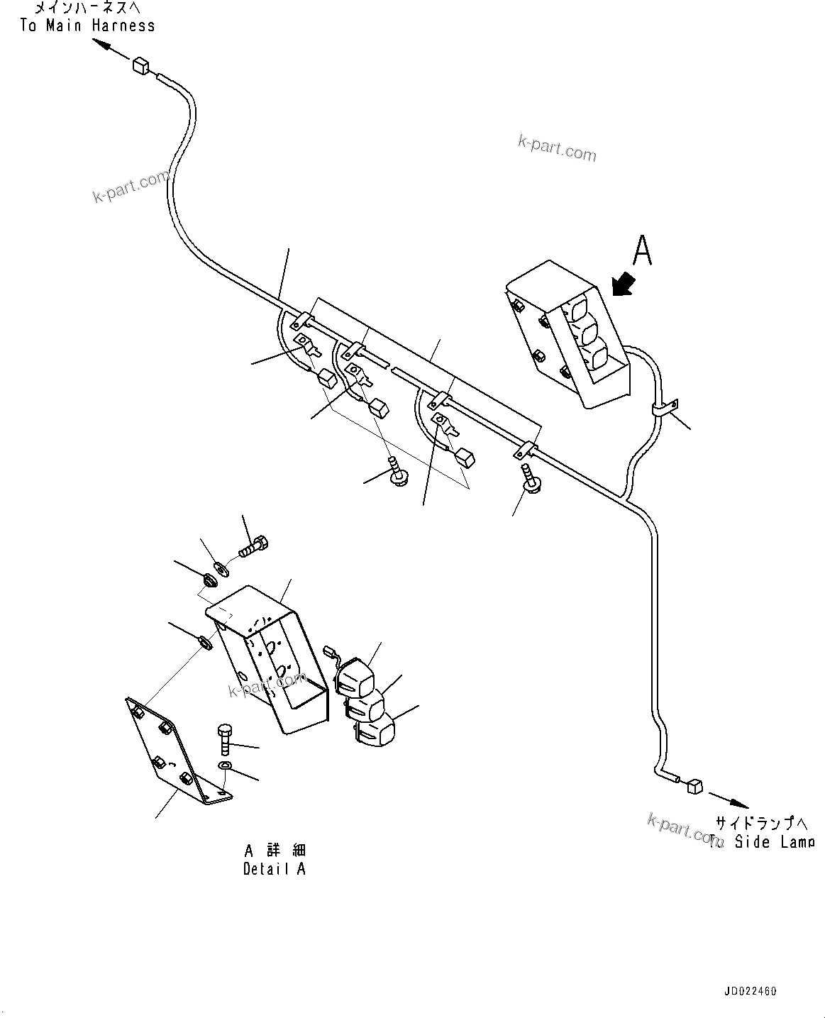 Komatsu parts book diagram for HD465-7E1 S/N 20001-UP (For EU): PAYLOAD METER LAMP, SIDE LAMP (#20001-)